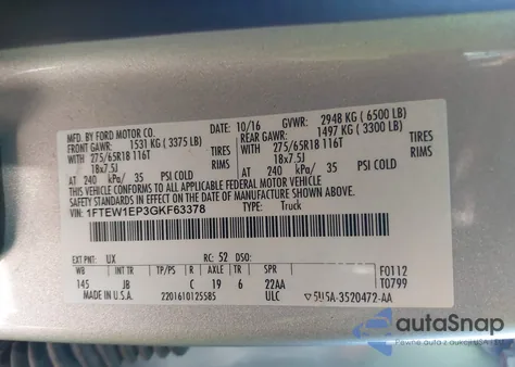 2016 Ford F-150 Xlt from USA, damaged, VIN 1FTEW1EP3GKF63378